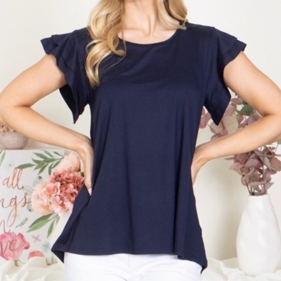 You & Me Tops - NEW Navy Layered Ruffle Short Sleeve Top